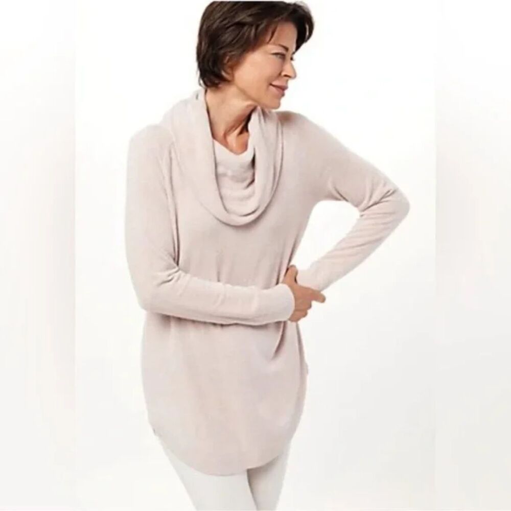 Barefoot Dreams Cozychic Ultralite Cowl Neck Sweater - Light Pink M